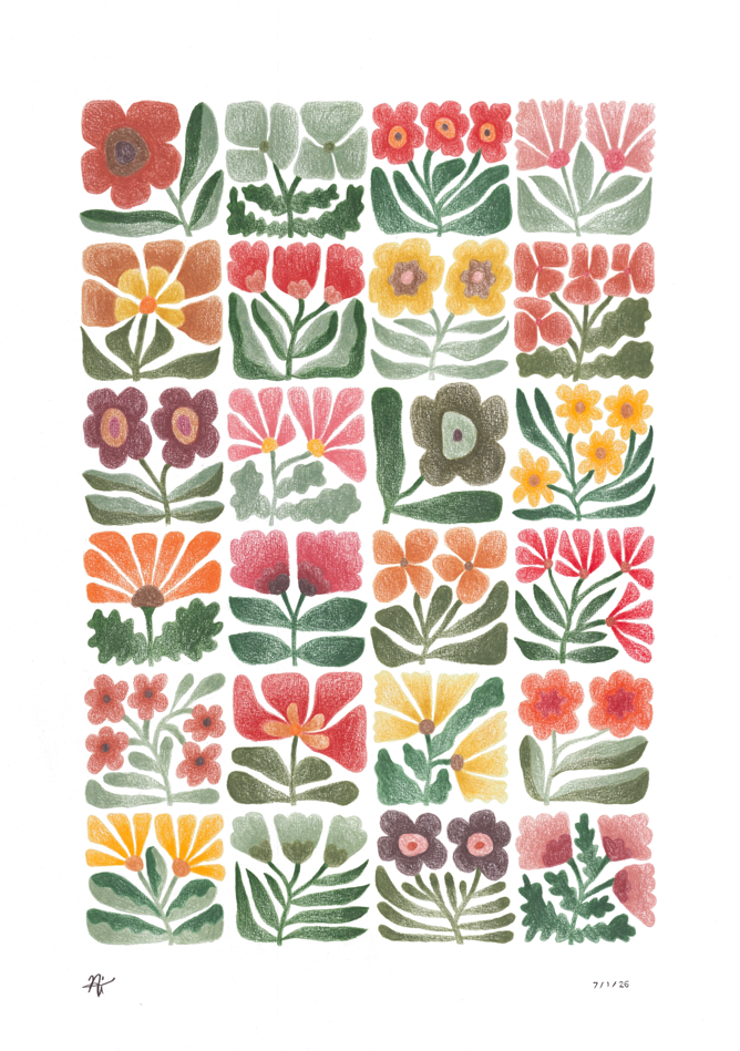 "Tiled Botanics", pencil on paper, 42cm by 59.4cm, 7/1/26