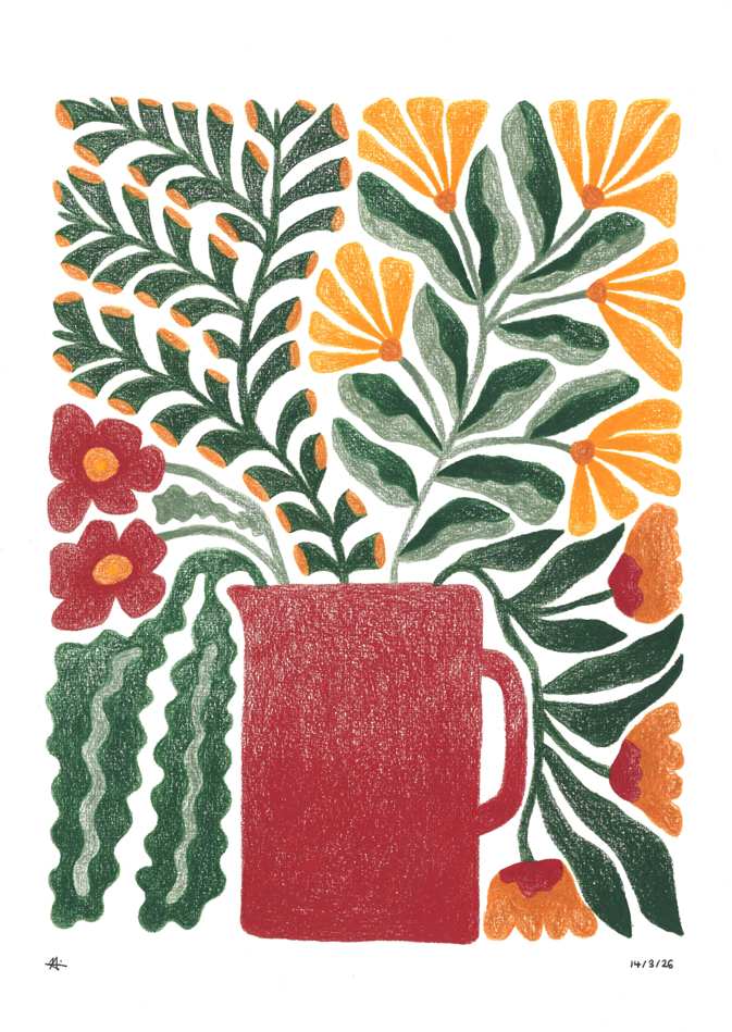 "Red Jug", pencil on paper, 29.7cm by 42cm, 14/3/26