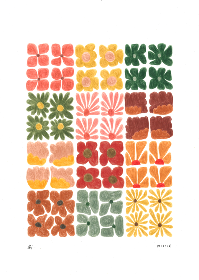 "Flowers In Fours", pencil on paper, 29.7cm by 42cm, 18/1/26